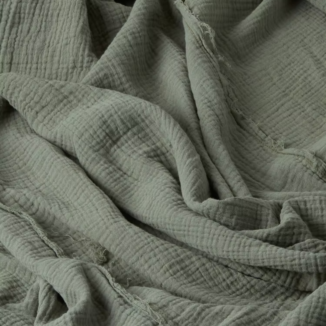 כיסוי מיטה רך טטרה רב עונתית העשוי 100% כותנה אורגנית בצבע ירוק זית